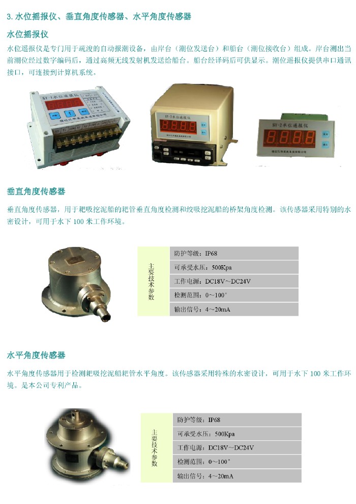 水位搖報(bào)儀、垂直角度傳感器、水平角度傳感器